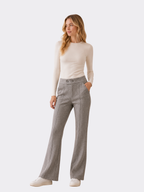 Women’s High-Waist Flared Trousers – Full Length, Button Closure