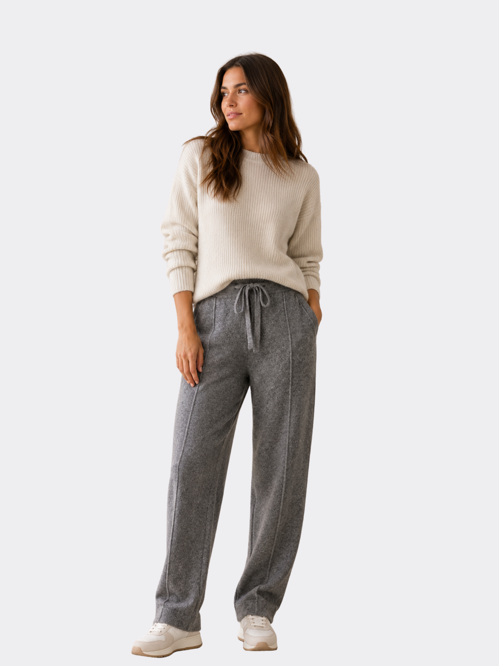 Women’s High-Waist Straight-Leg Trousers – Full Length, Elastic Waist, Adjustable Drawstring