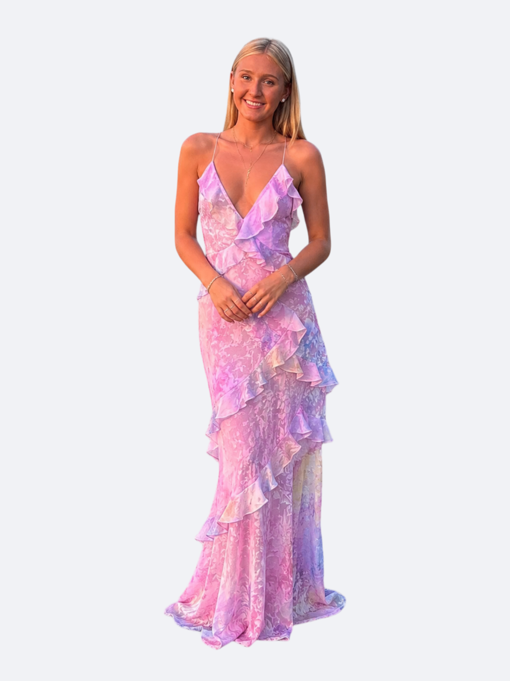 Women's Layered Ruffle Open-Back Maxi Dress