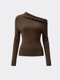 Women’s One-Shoulder Ribbed Long Sleeve Top