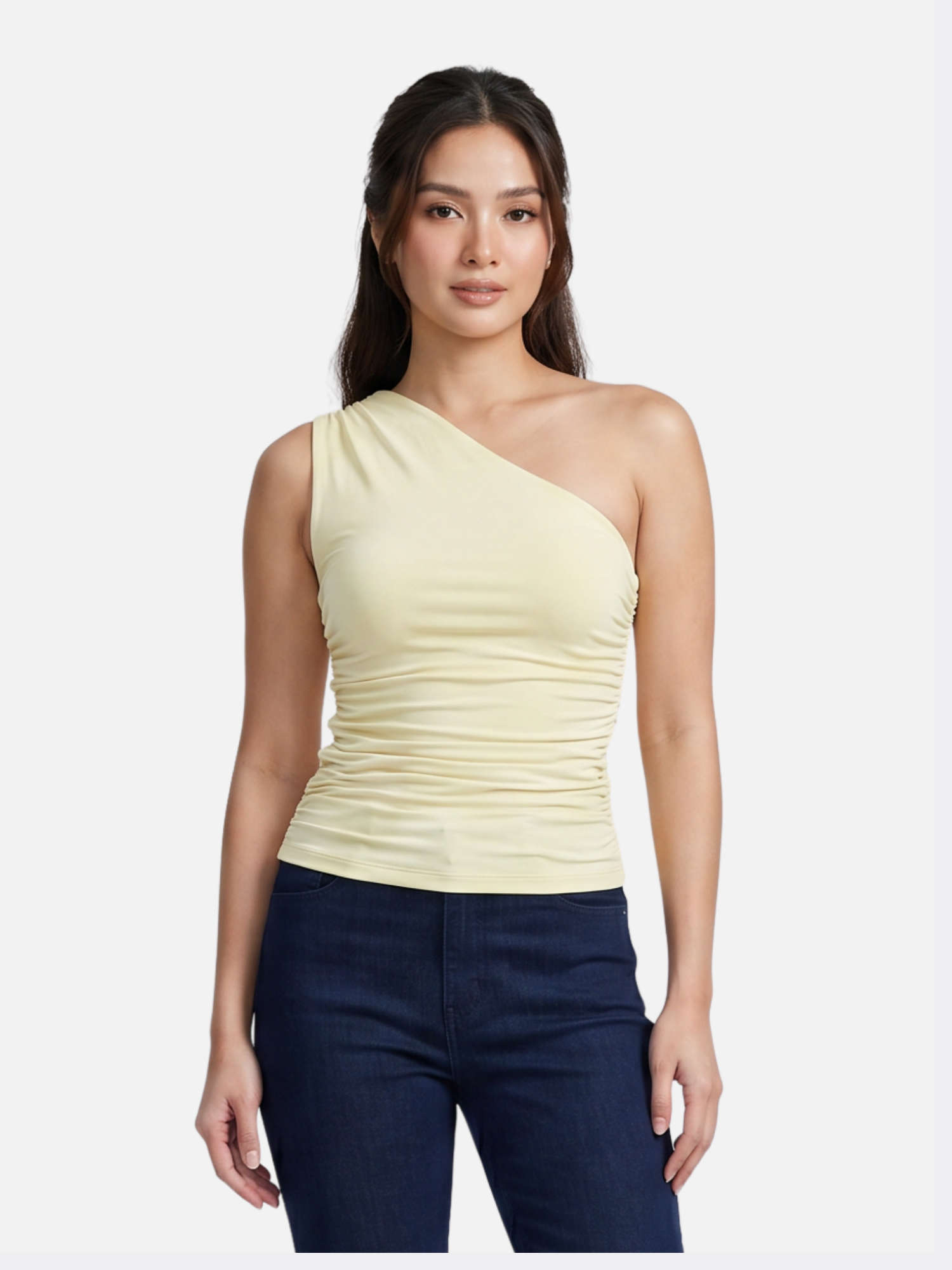Women's One-Shoulder Ruched Sleeveless Top