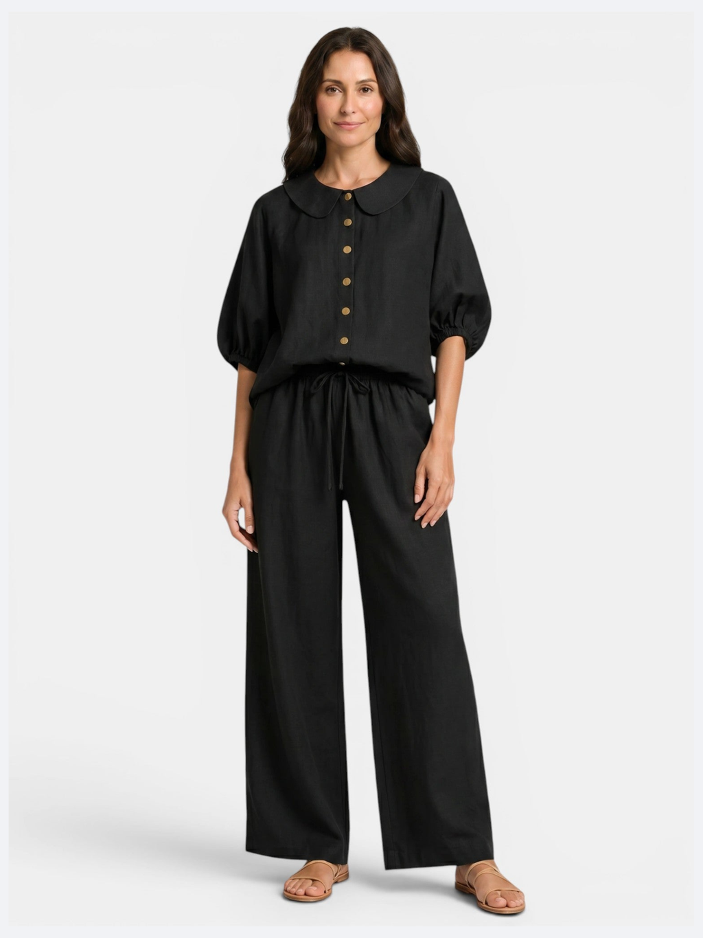 Women’s Peter Pan Collar Blouse and Wide-Leg Trousers Set