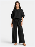 Women’s Peter Pan Collar Blouse and Wide-Leg Trousers Set