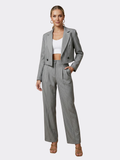 Women’s Pinstripe Two-Piece Trouser Suit – Cropped Blazer – Wide-Leg Trousers