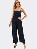Women’s Polka Dot Wide-Leg Jumpsuit – Smocked Bodice with Shoulder Straps