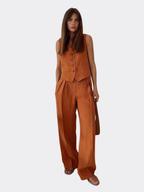 Women’s Sleeveless Button Front Vest & High-Waist Wide-Leg Trouser Set