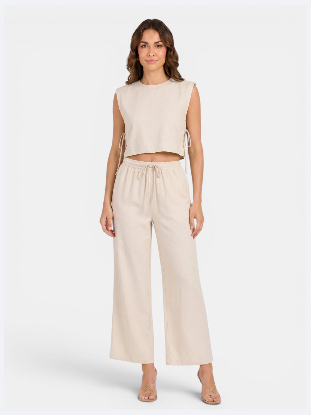 Women’s Sleeveless Crop Top and Wide-Leg Trousers Set