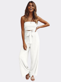 Women’s Strapless Bandeau Two-Piece Set – High-Waist Wide-Leg Trousers with Self-Tie Detail