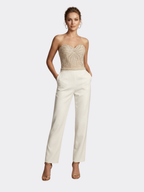 Women’s Strapless Sweetheart Neck Jumpsuit with Sequin Embellished Bodice and Straight-Leg Trousers