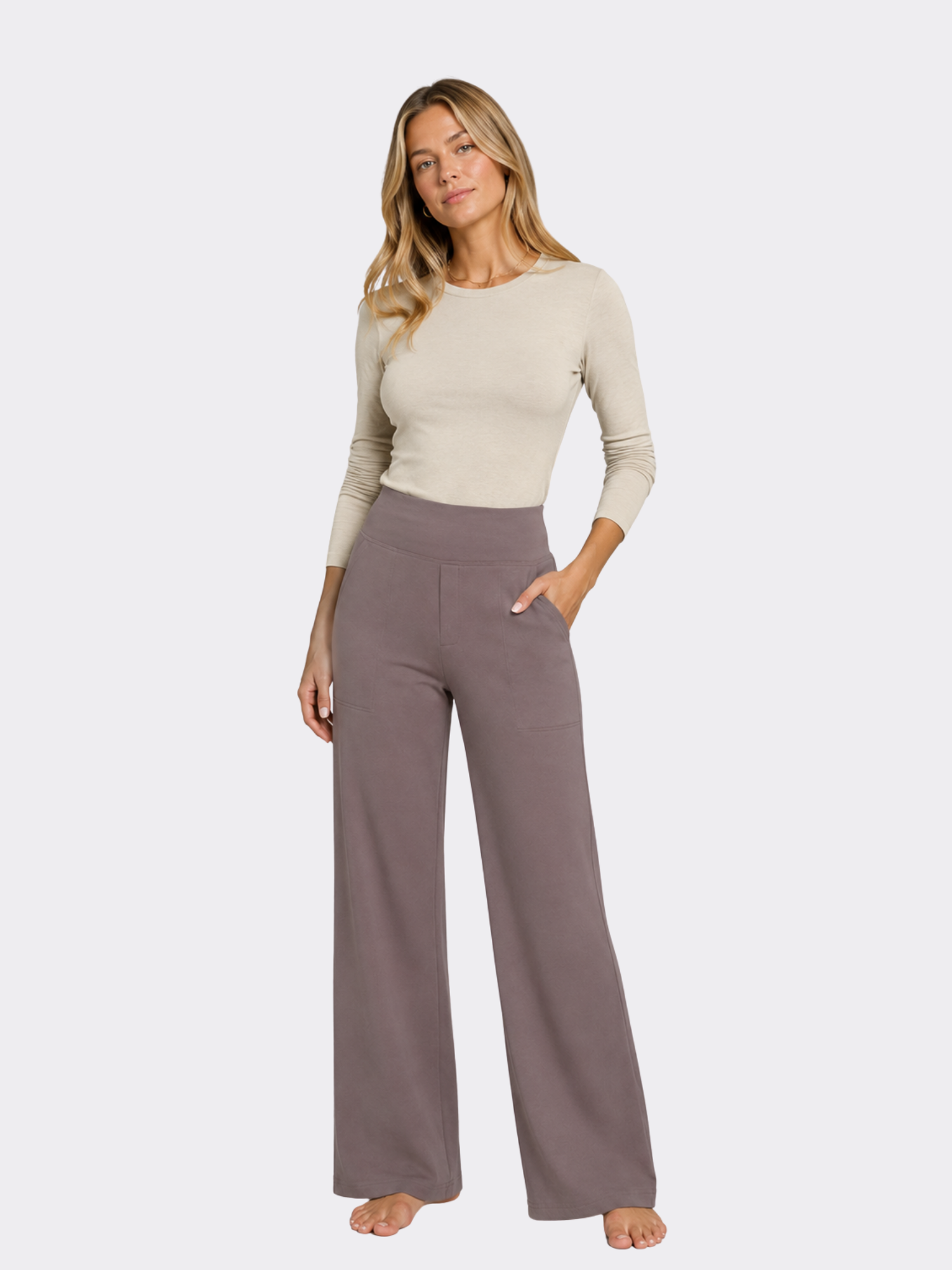 Women’s Stretch Straight-Leg Trousers – High-Waist Fit