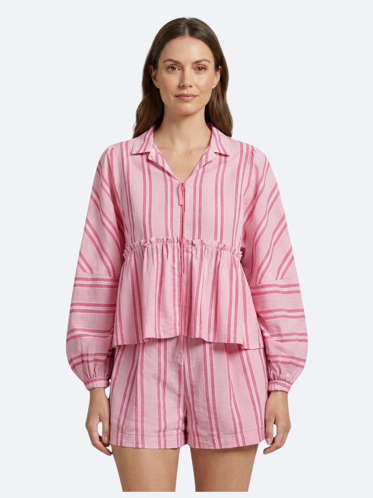 Women’s Striped Peplum Shirt and Shorts Set