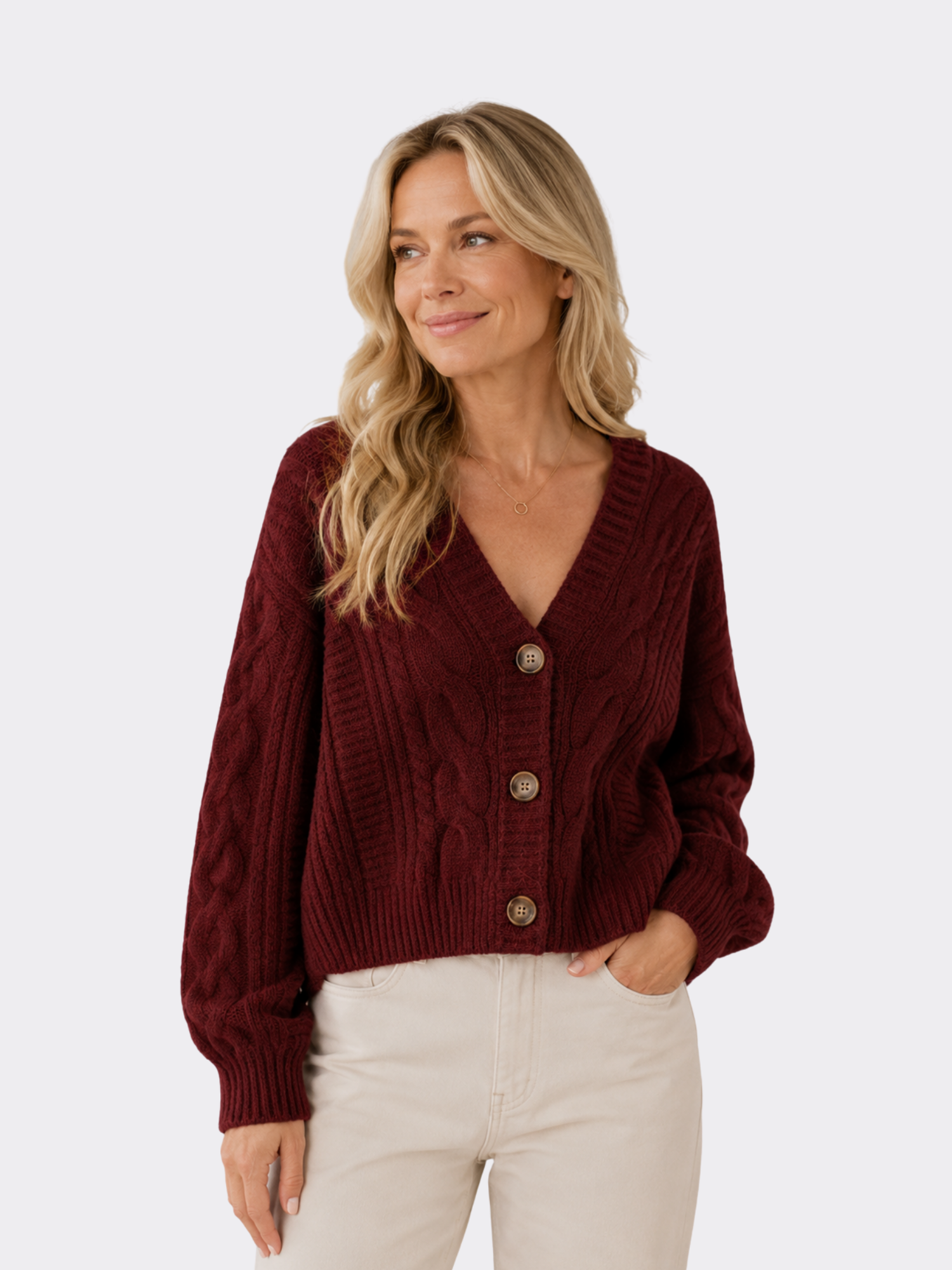 Women’s V-Neck Cardigan – Button-Front Closure, Long Sleeve, Relaxed Fit