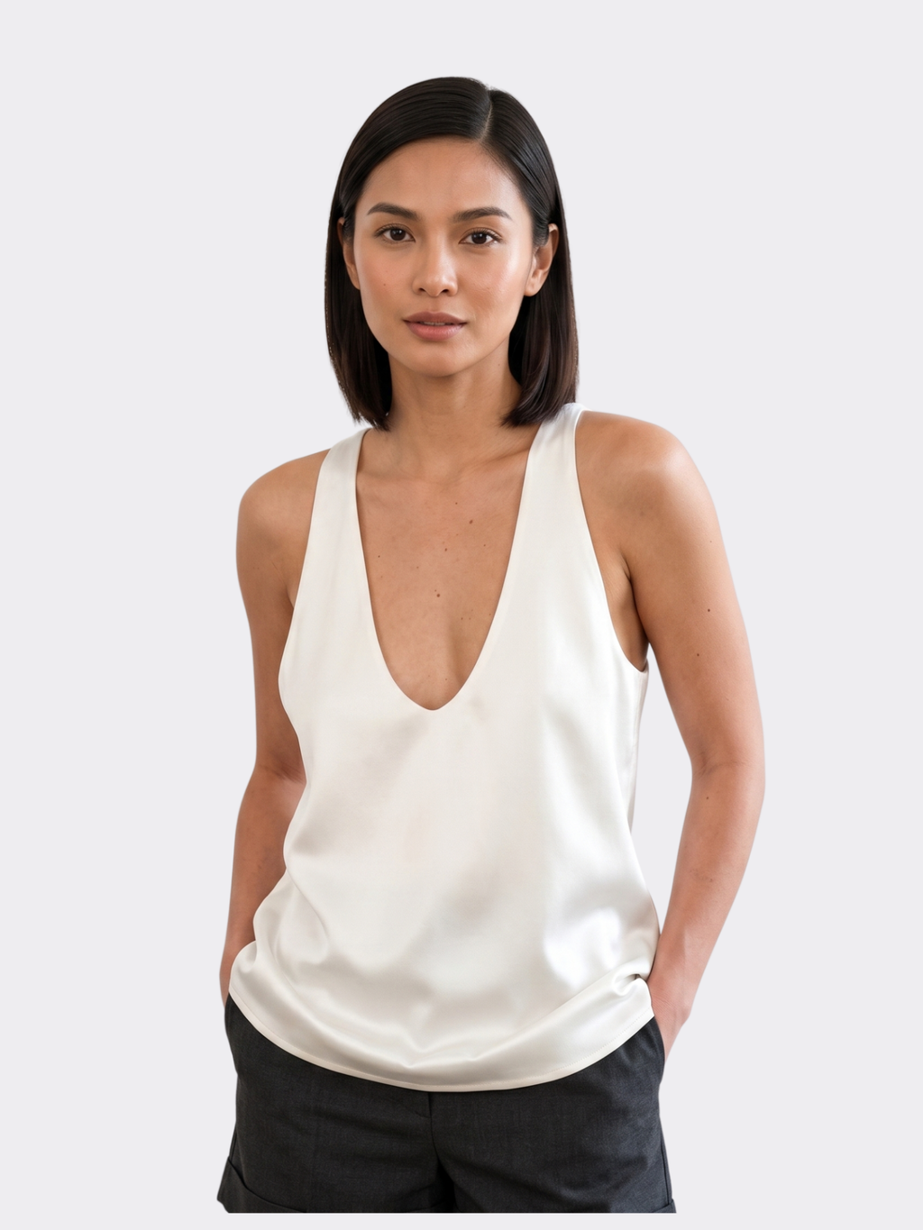 Women's V-Neck Satin-Style Sleeveless Top