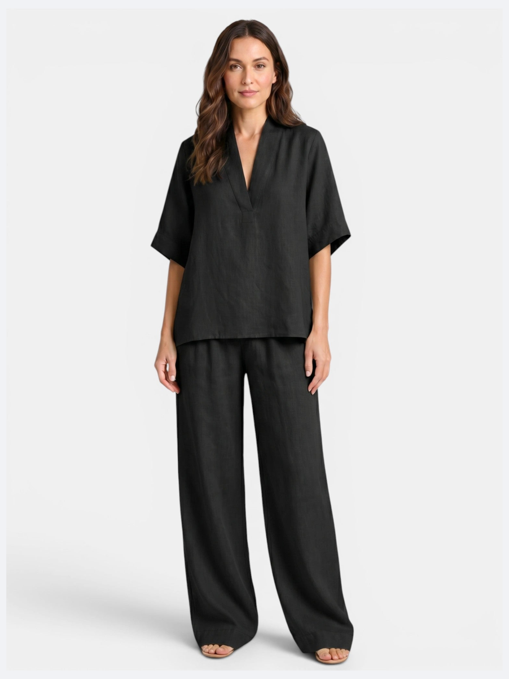 Women’s V-Neck Top and Wide-Leg Trousers Set