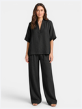 Women’s V-Neck Top and Wide-Leg Trousers Set