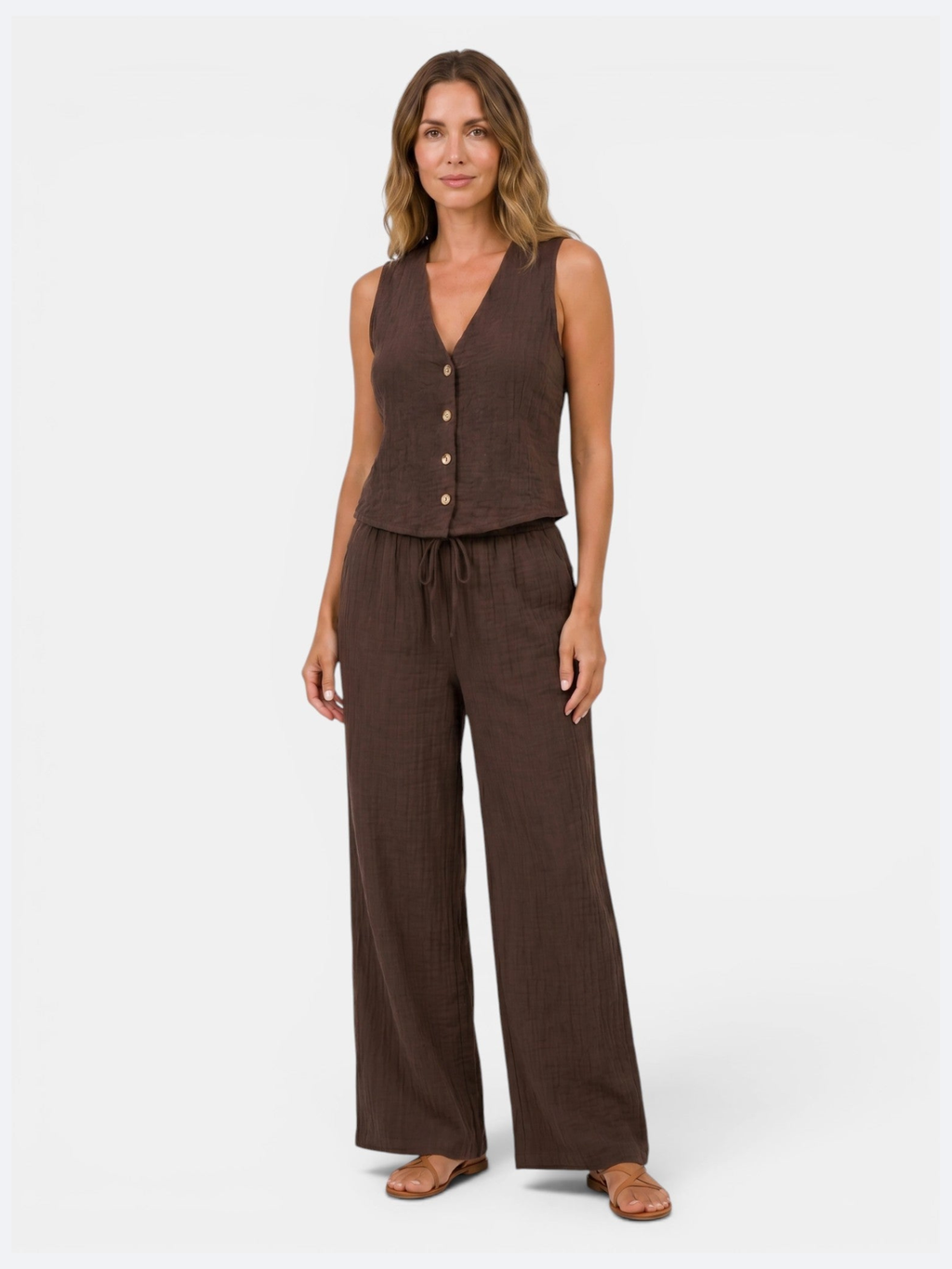 Women’s V-Neck Waistcoat and Wide-Leg Trousers Set