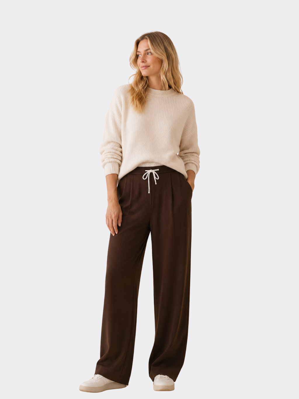Women’s Wide-Leg Trousers – Full Length, Adjustable Drawstring Waist, Regular Fit