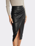 Women’s Wrap Midi Skirt – High Waist with Front Split