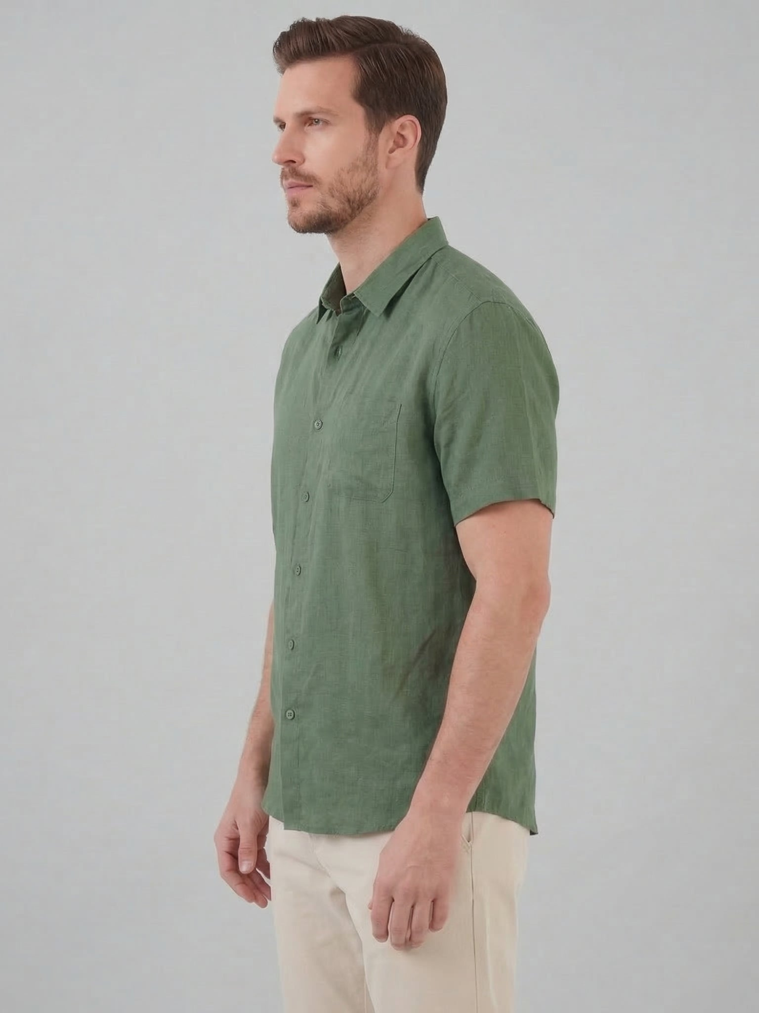 Men’s Short-Sleeve Linen Shirt with Button Closure