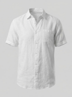 Men’s Short-Sleeve Linen Shirt with Button Closure