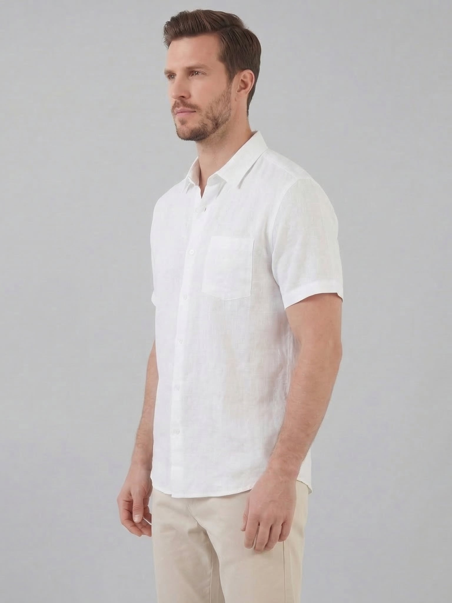 Men’s Short-Sleeve Linen Shirt with Button Closure