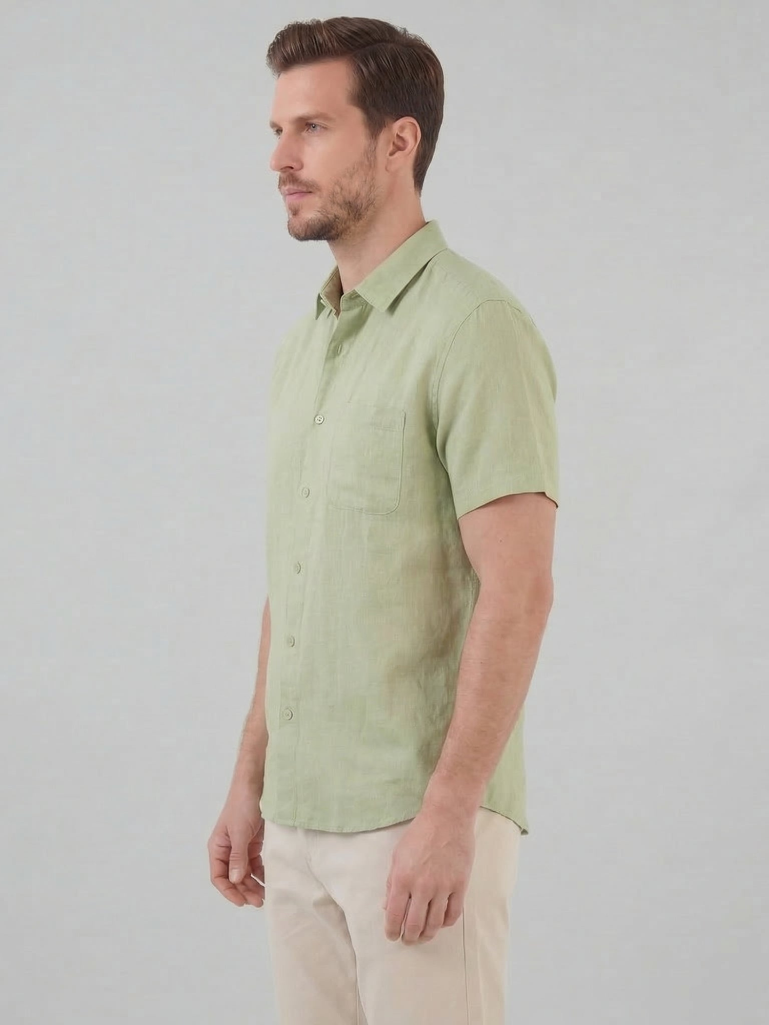 Men’s Short-Sleeve Linen Shirt with Button Closure