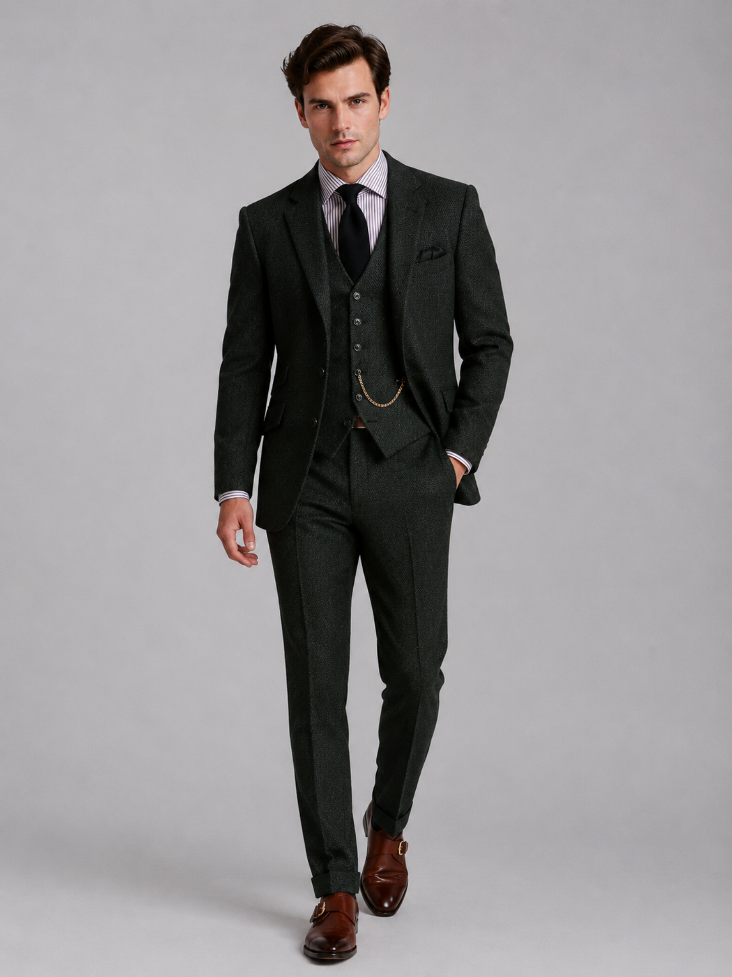 Classic 3-Piece Tweed Suit – Timeless Formal Elegance