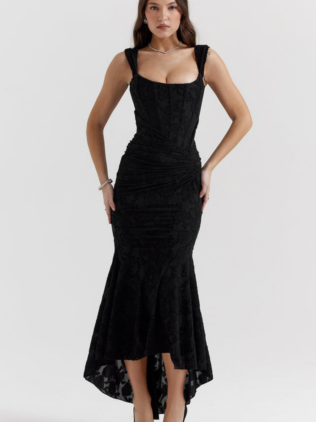 Women's Draped Corset High-Low Gown