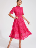 Women's Embroidered High Neck A-Line Midi Dress