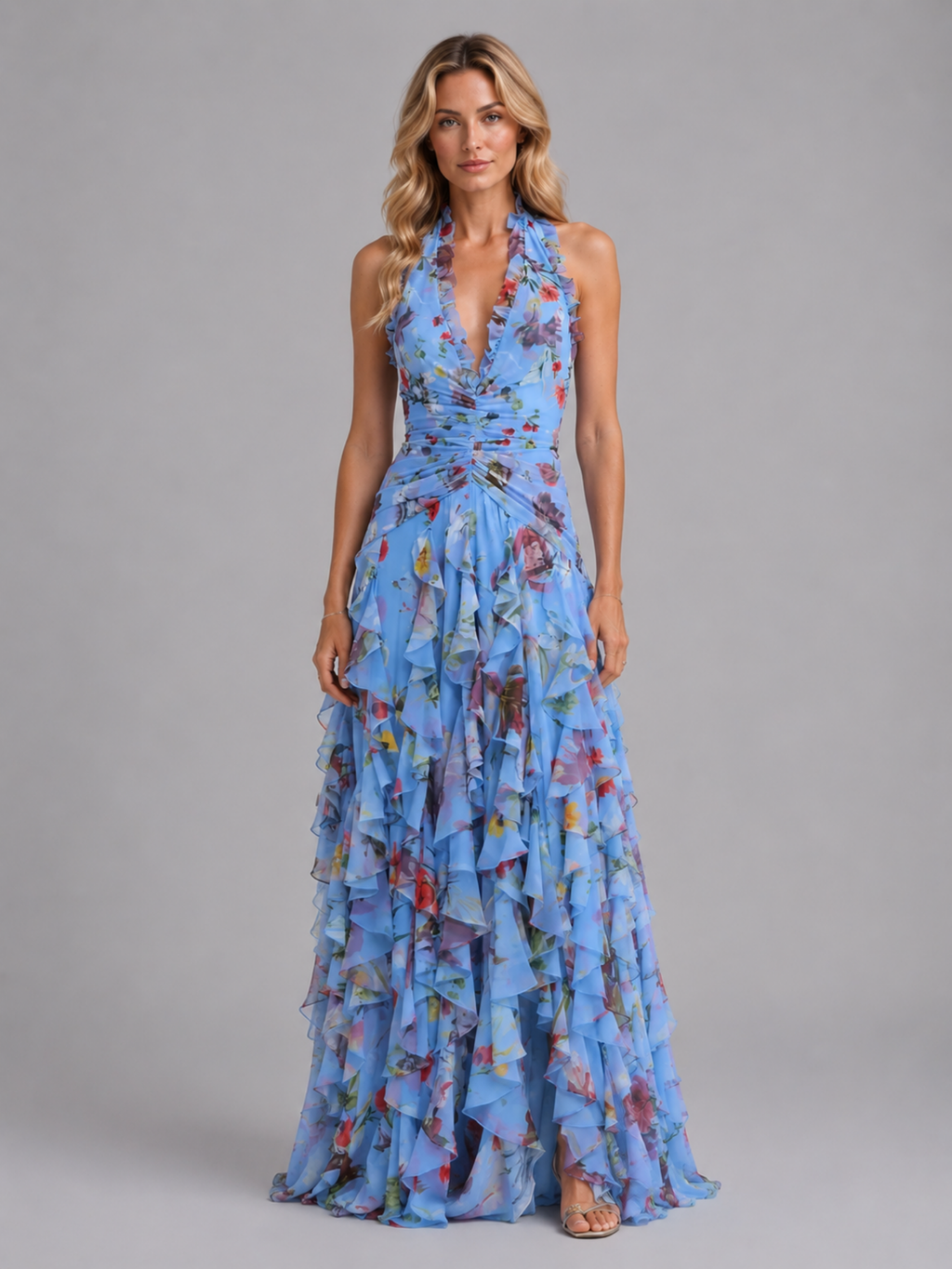 Floral Halter Maxi Dress – Effortless Evening Elegance