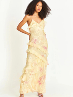 Women's Layered Ruffle Open-Back Maxi Dress