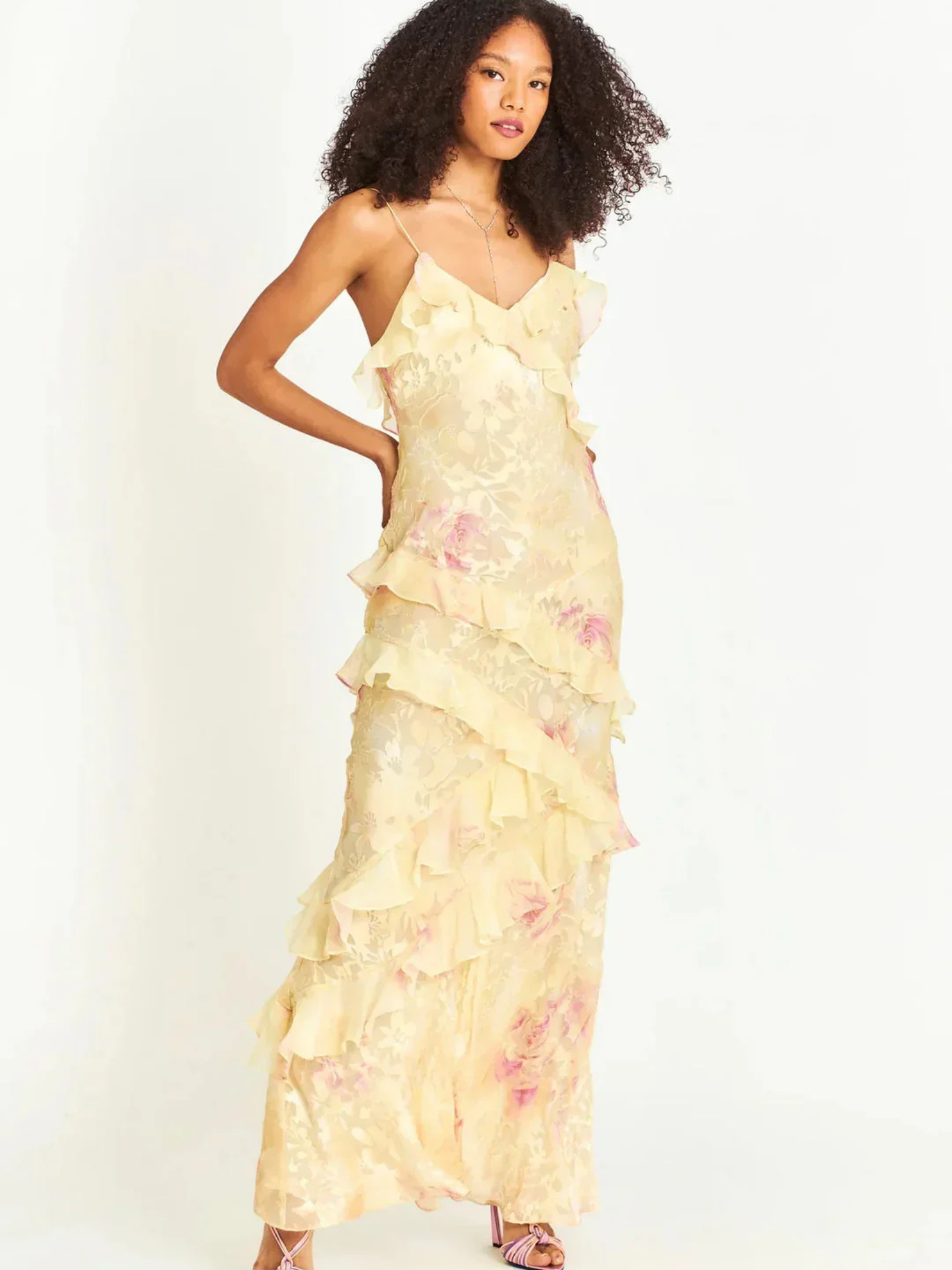 Women's Layered Ruffle Open-Back Maxi Dress