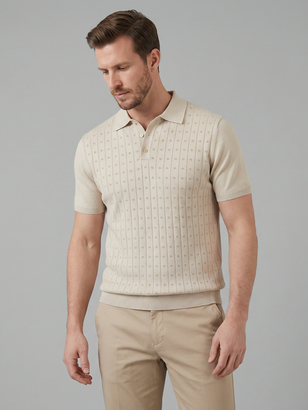 Men’s Short-Sleeve Polo Shirt with Lapel Collar