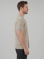 Men’s Cable Knit Short-Sleeve Polo Shirt with Notch Collar