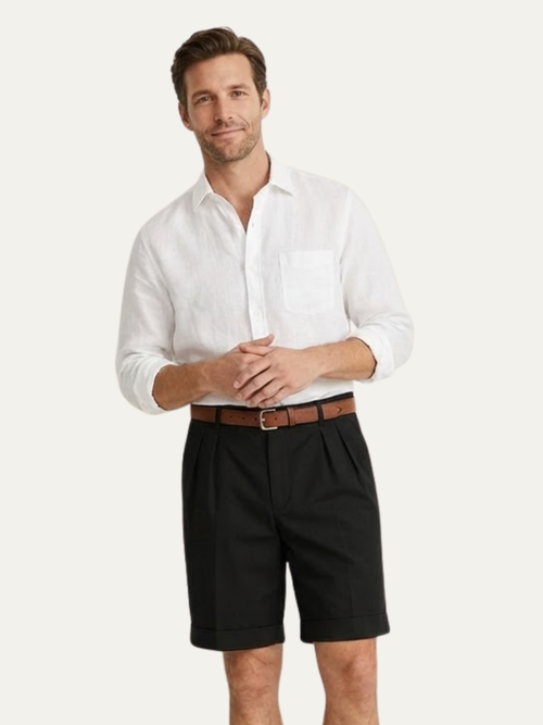 Men’s Double Pleat Chino Shorts – Turn-Up Hem