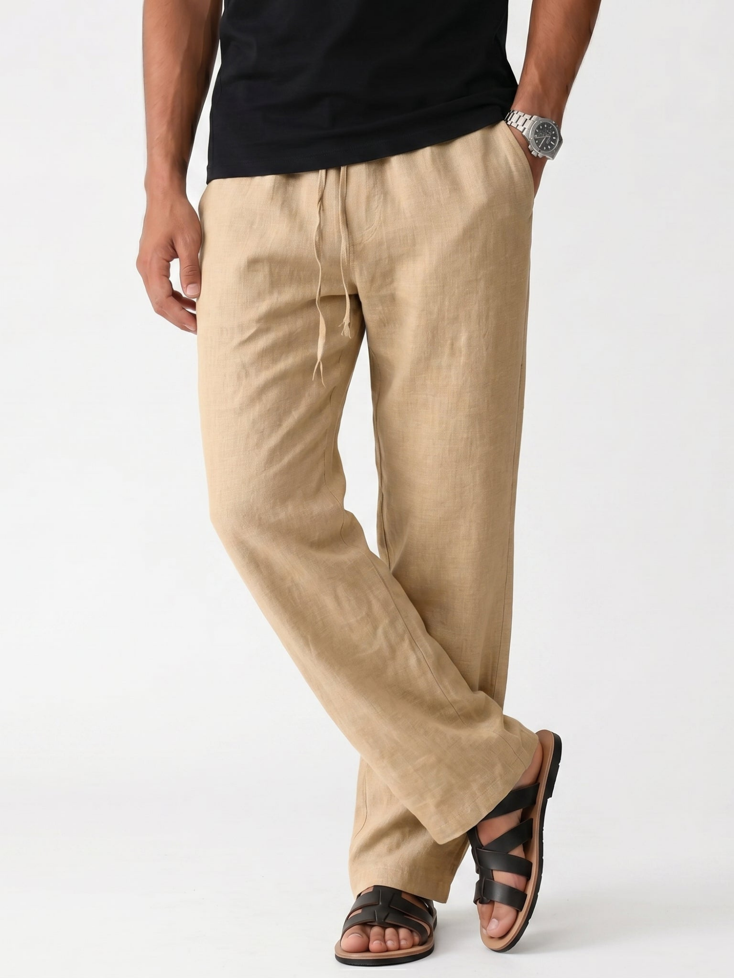 Men's Drawstring Straight-Leg Linen Trousers