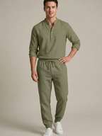 Men’s Long Sleeve Button-Up Shirt & Trousers Two-Piece Set