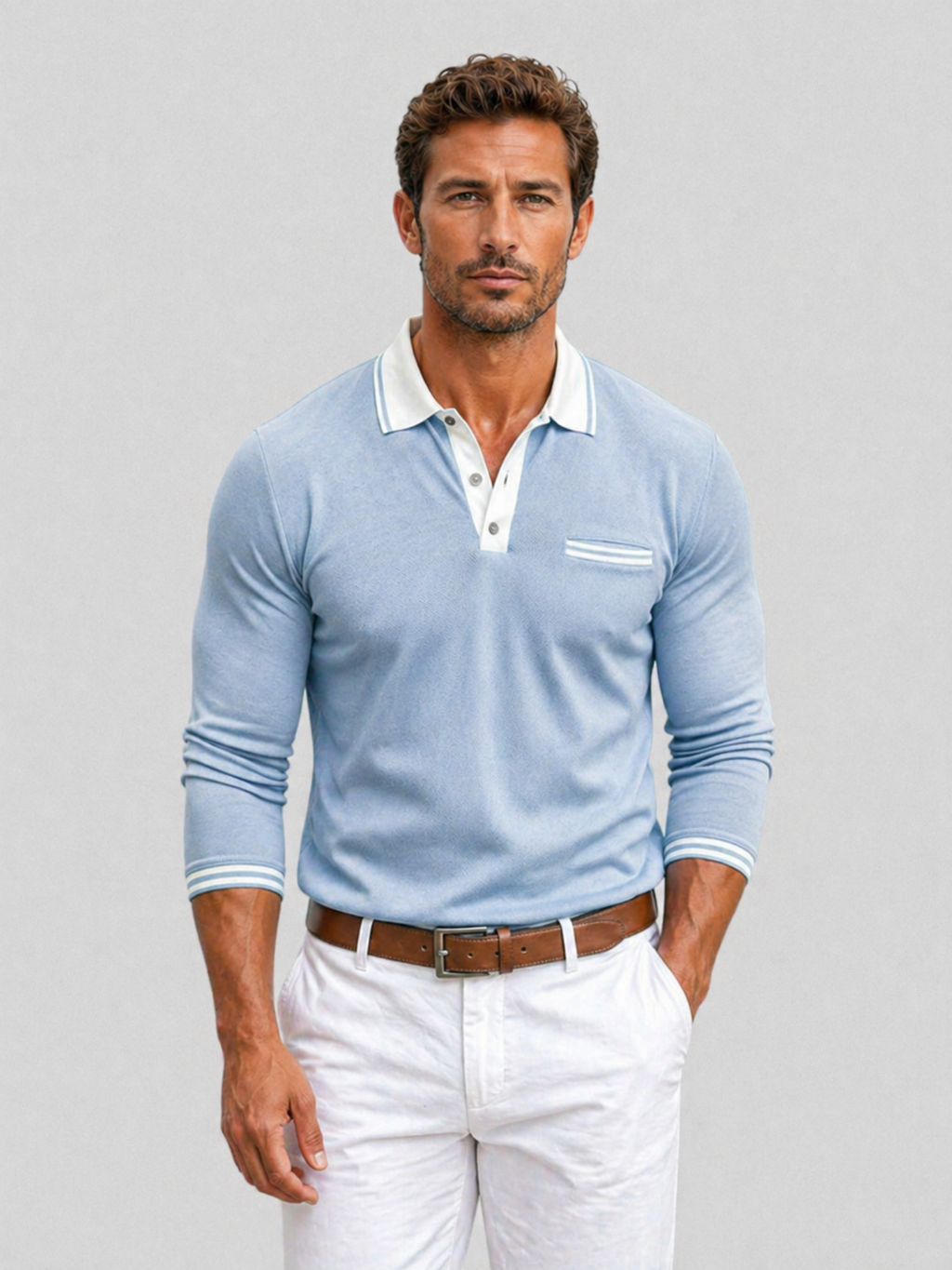 Men’s Long Sleeve Polo Shirt – Structured Smart Casual Design