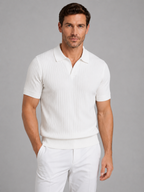 Men’s Ribbed Knit Polo Shirt – Tailored Short Sleeve Design