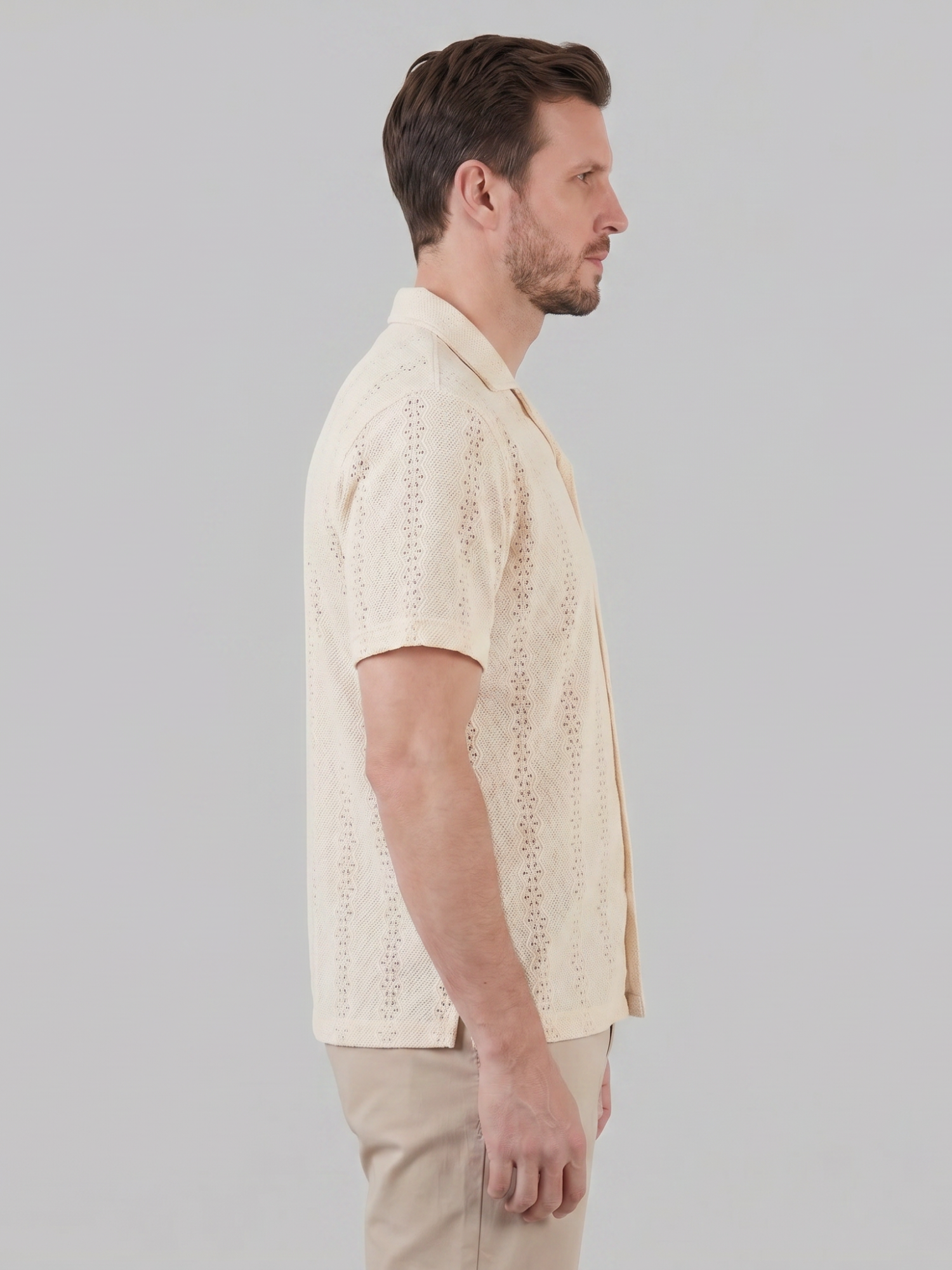 Men’s Short-Sleeve Cuban Collar Shirt with Button Front