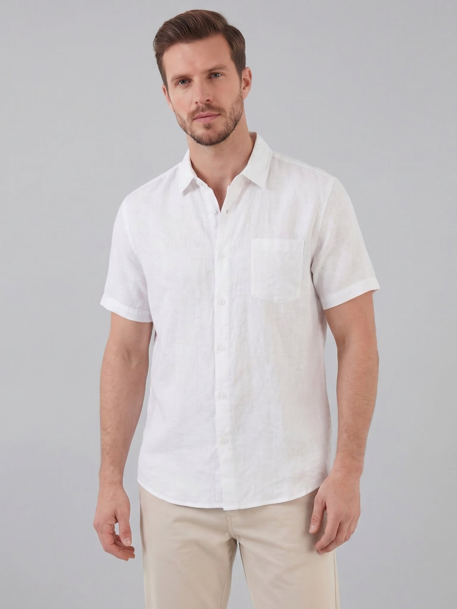 Men’s Short-Sleeve Linen Shirt with Button Closure