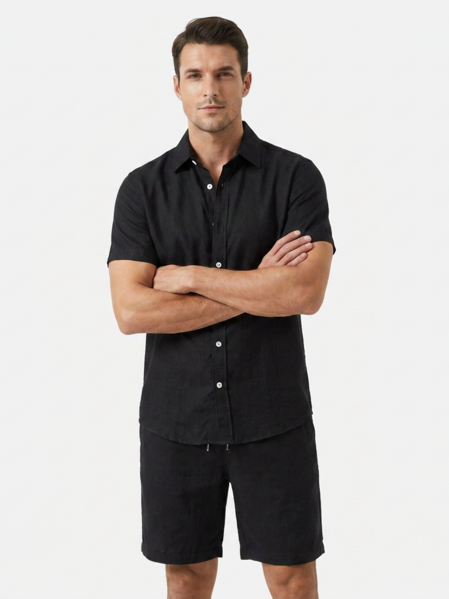 Men’s Short Sleeve Button Shirt and Shorts Two-Piece Set