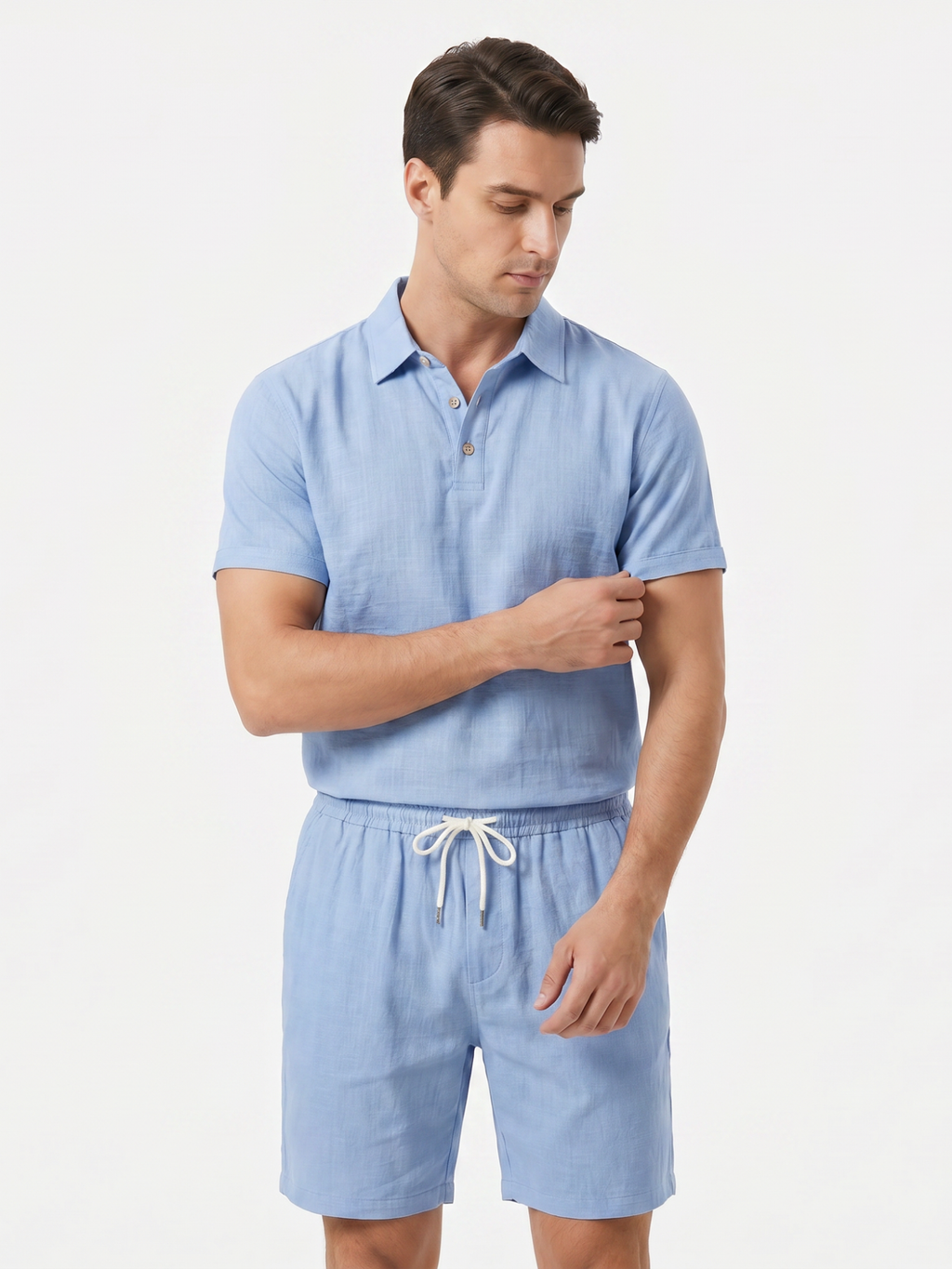 Men’s Short Sleeve Polo Shirt and Shorts Two-Piece Set
