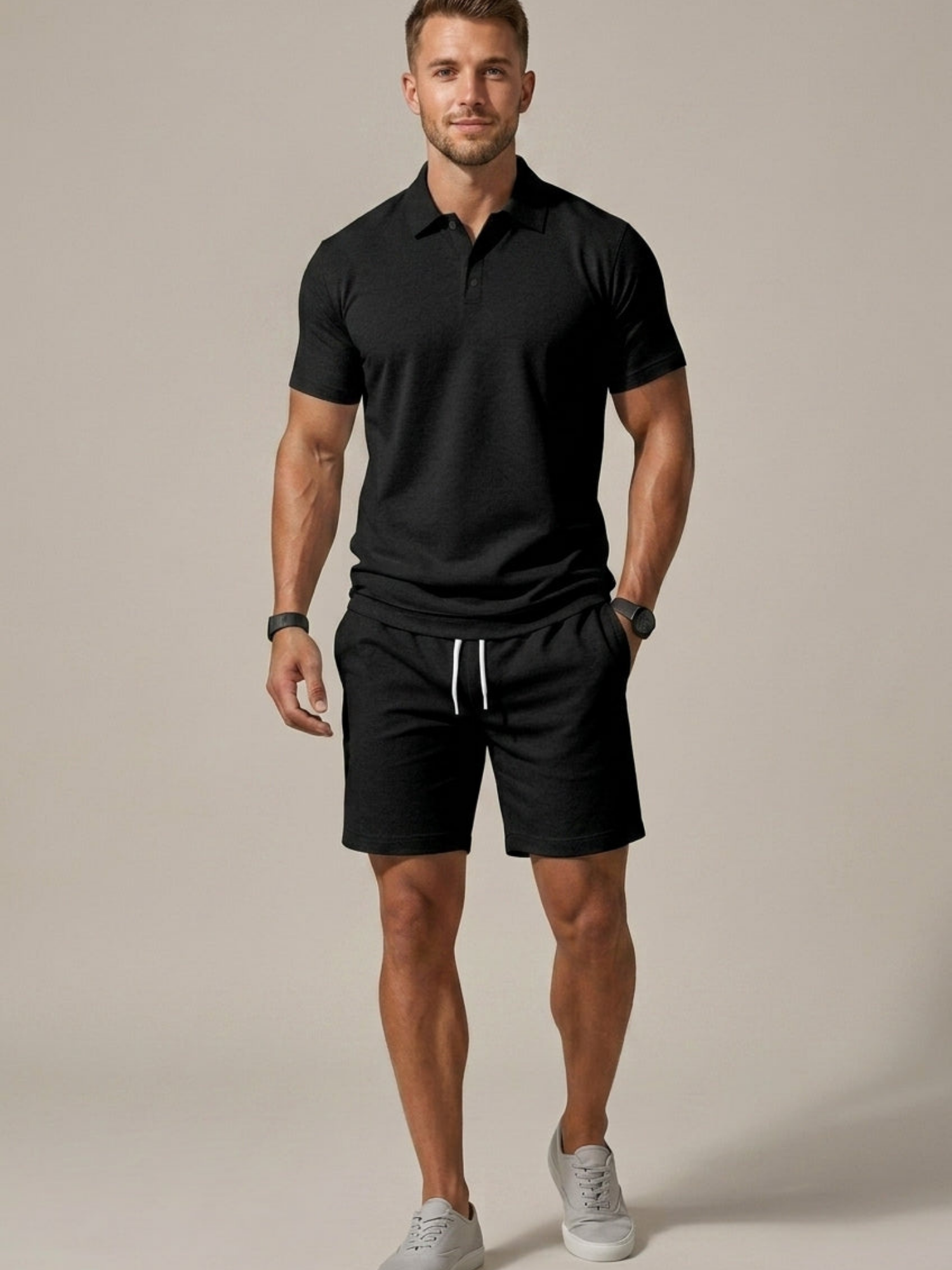 Men’s Short Sleeve Shirt & Drawstring Shorts Two-Piece Set