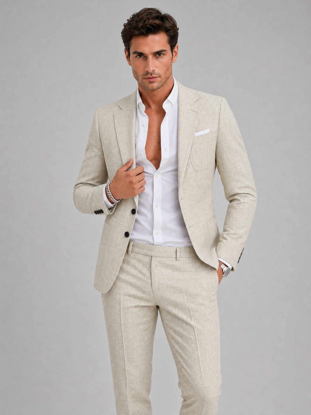 Men’s Slim Fit Two-Piece Suit – Modern Formal Summer Style