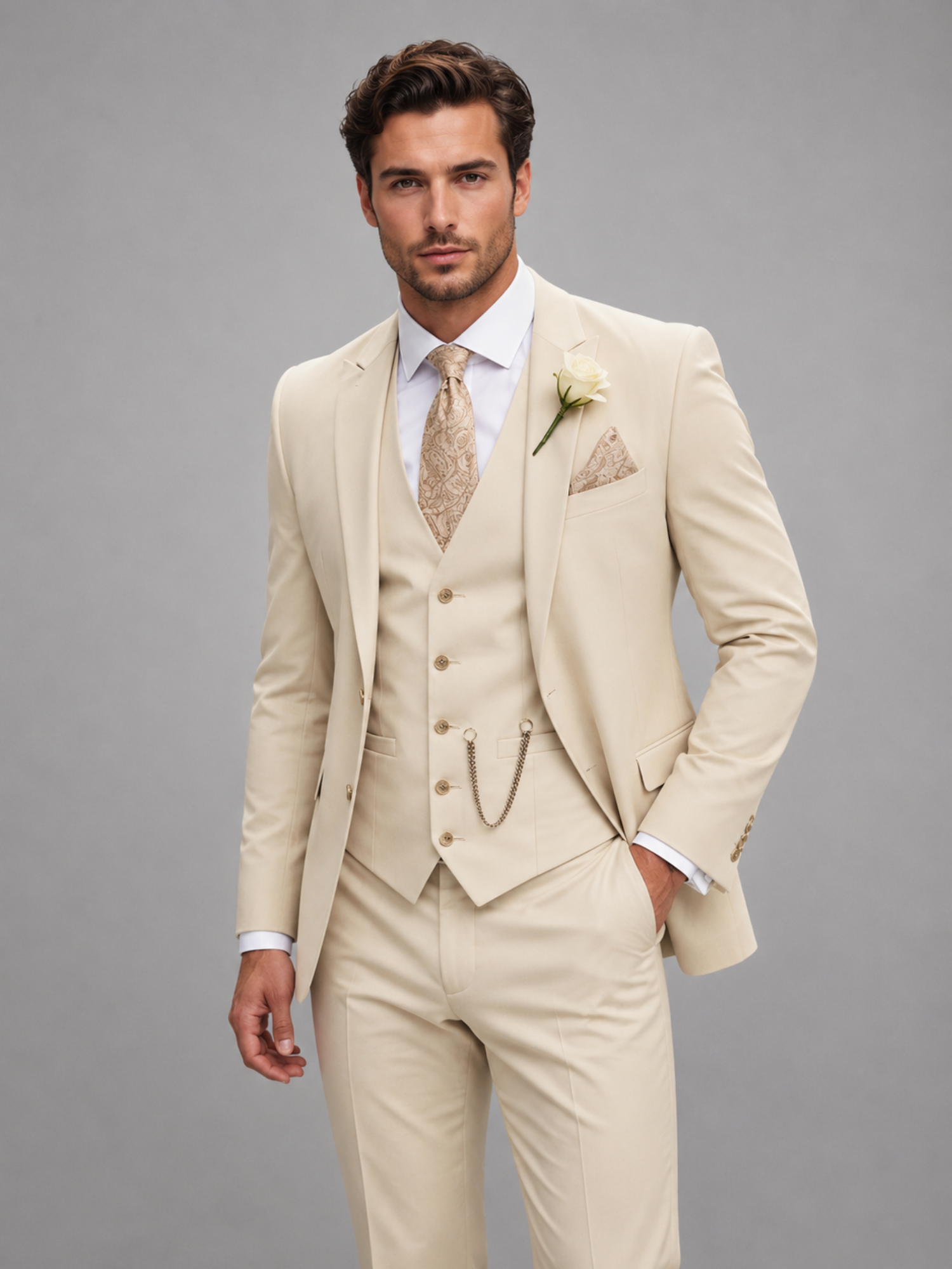 Men’s Three-Piece Suit Set – Tailored Blazer, Waistcoat & Trousers