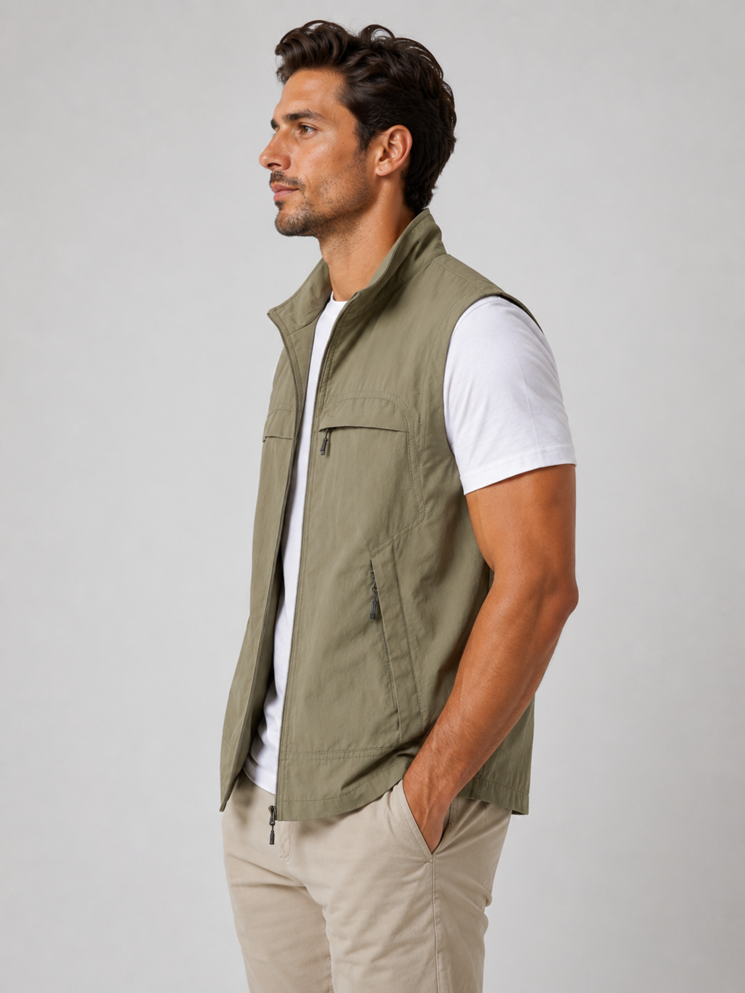 Men’s Utility Gilet – Sleeveless Zip Vest with Front Pockets