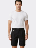 Men's Pleated Tailored Shorts with Side Buckles