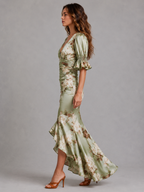 Satin Floral Maxi Dress – Graceful Movement & Sculpted Fit