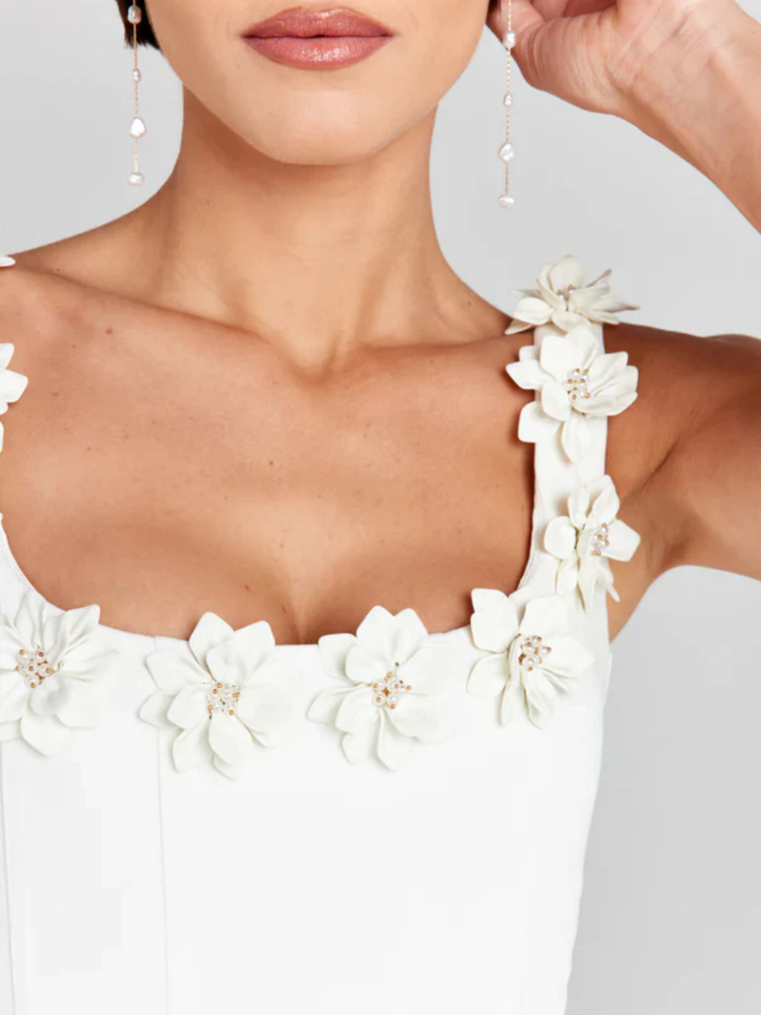 Women's Structured Square Neck Mini Dress with Floral Detail